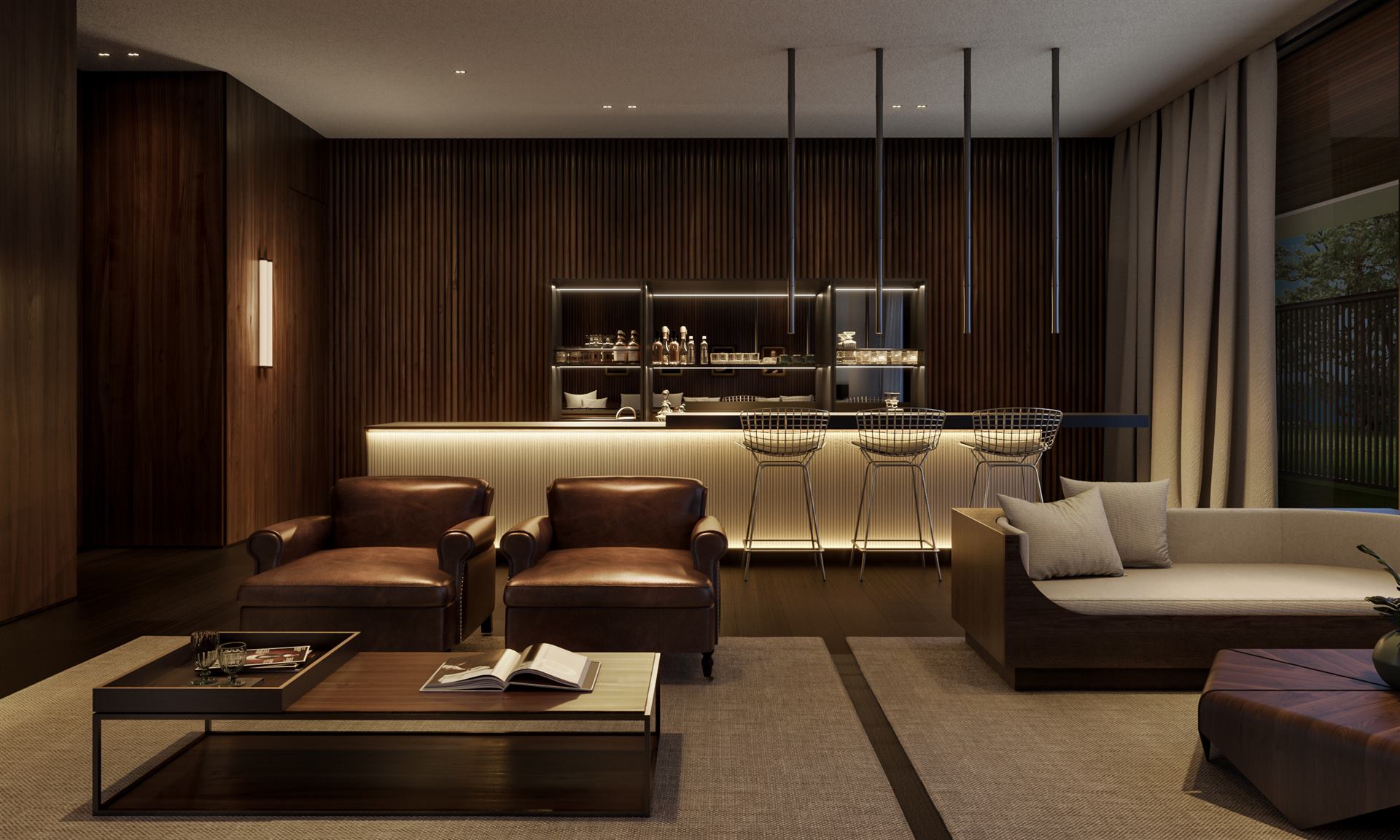 Whisky bar do Edifício 2 do RIIO by Piero Lissoni, com design assinado